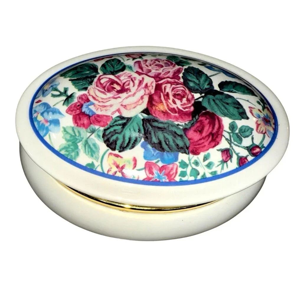 Vintage Limoges Porcelain - Oval Gilded Flower Decorated Lidded Trinket Box